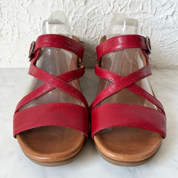 Dansko Ana Red Leather Open Back Wedge Sandals Adjustable Strap - Women's 40/9 - Picture 3 of 8